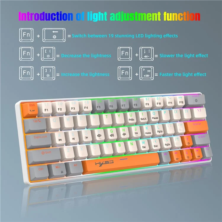 HXSJ V500 Mechanical Wired Keyboard 63 Keys Gaming Keyboard with Backlight Effect - Cyan Switch