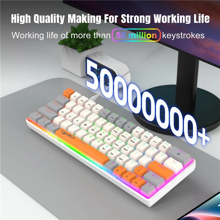 HXSJ V500 Mechanical Wired Keyboard 63 Keys Gaming Keyboard with Backlight Effect - Cyan Switch