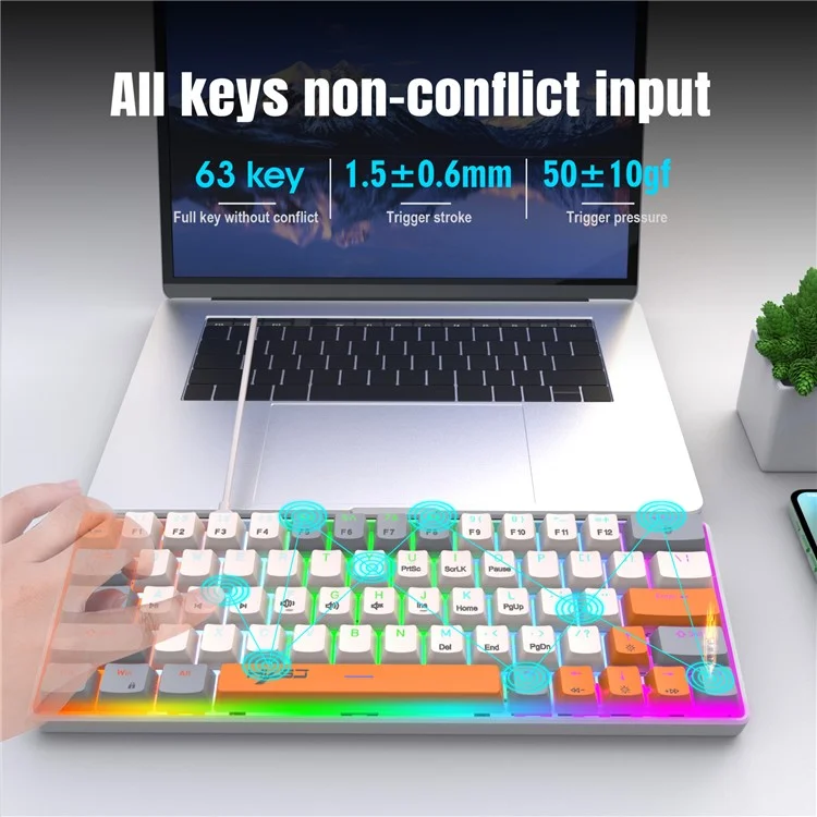 HXSJ V500 Mechanical Wired Keyboard 63 Keys Gaming Keyboard with Backlight Effect - Cyan Switch