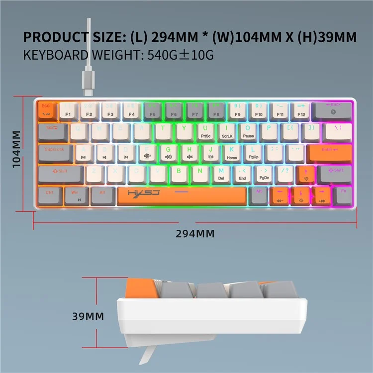 HXSJ V500 Mechanical Wired Keyboard 63 Keys Gaming Keyboard with Backlight Effect - Cyan Switch