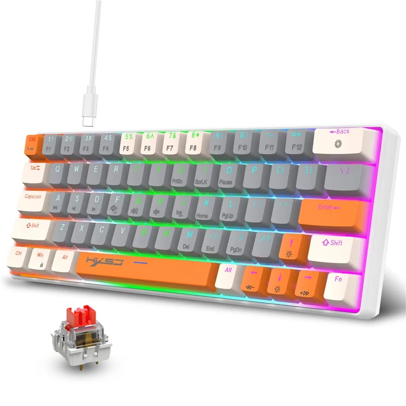 HXSJ V500 Mechanical Wired Keyboard 63 Keys Gaming Keyboard with Backlight Effect - Red Switch