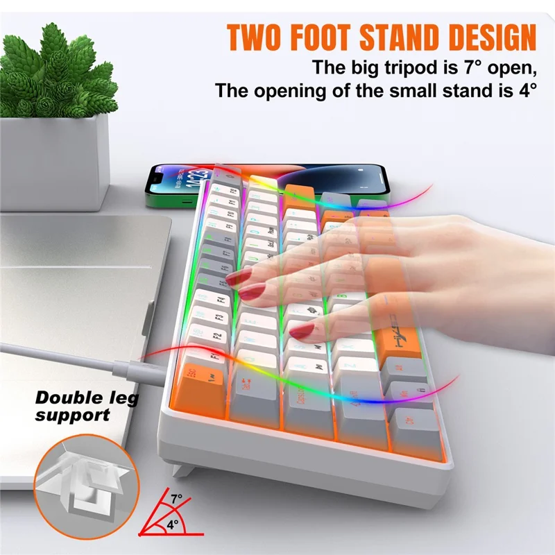 HXSJ V500 Mechanical Wired Keyboard 63 Keys Gaming Keyboard with Backlight Effect - Red Switch