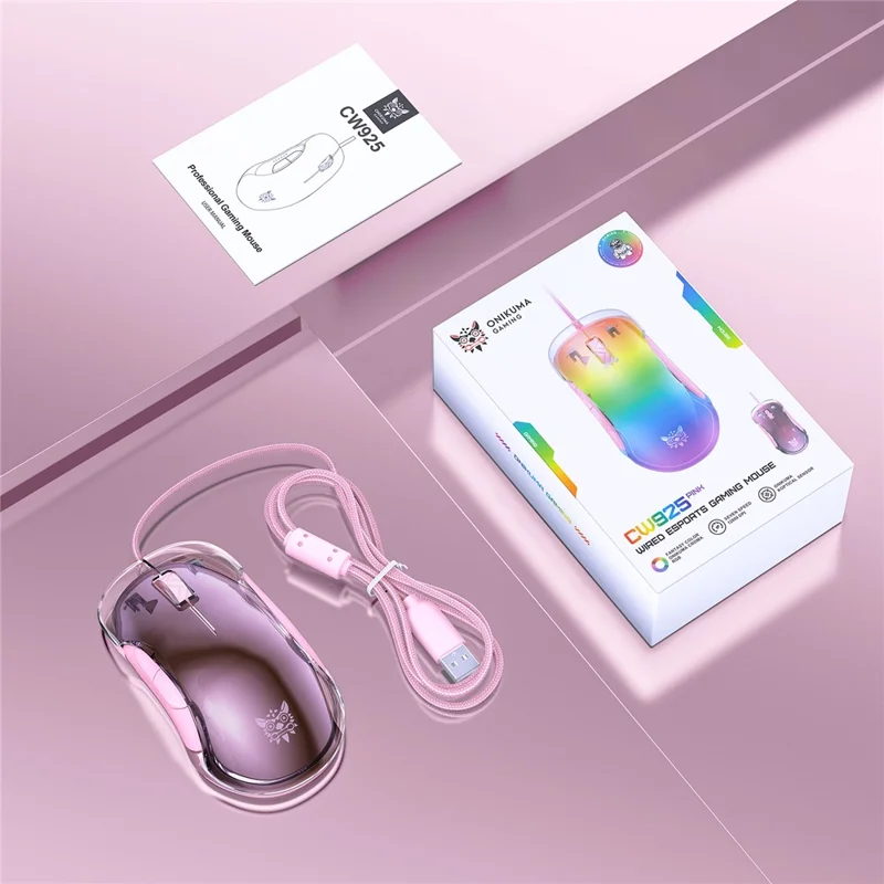 ONIKUMA CW925 USB Wired Gaming Mouse RGB Light Computer Laptop Mice - Pink