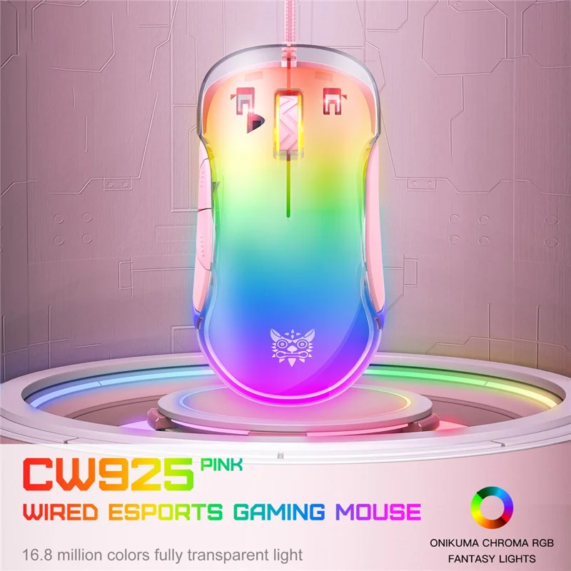 ONIKUMA CW925 USB Wired Gaming Mouse RGB Light Computer Laptop Mice - Pink