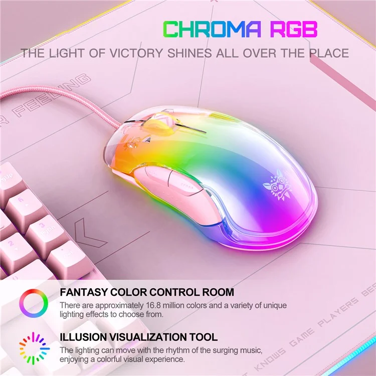 ONIKUMA CW925 USB Wired Gaming Mouse RGB Light Computer Laptop Mice - Pink