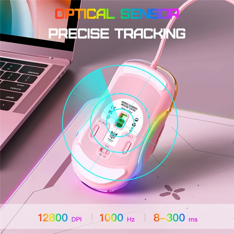 ONIKUMA CW925 USB Wired Gaming Mouse RGB Light Computer Laptop Mice - Pink