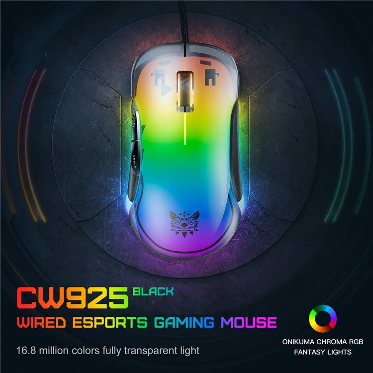 ONIKUMA CW925 USB Wired Gaming Mouse RGB Light Computer Laptop Mice - Black