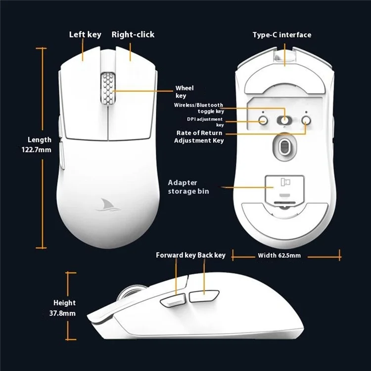DARMOSHARK M3S Tri-Mode 2.4G / USB-C / Bluetooth-compatible Mouse Wireless Gaming Mouse with Receiver for Laptop PC - White