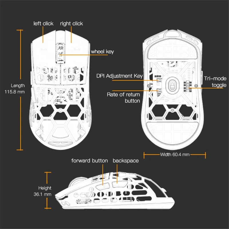 DARMOSHARK M2 2.4G Wireless Gaming Mouse 42g Lightweight Computer Mouse with 4K / USB-C / Bluetooth-compatible Connection PAW3395 Chip for PC Laptop - Black