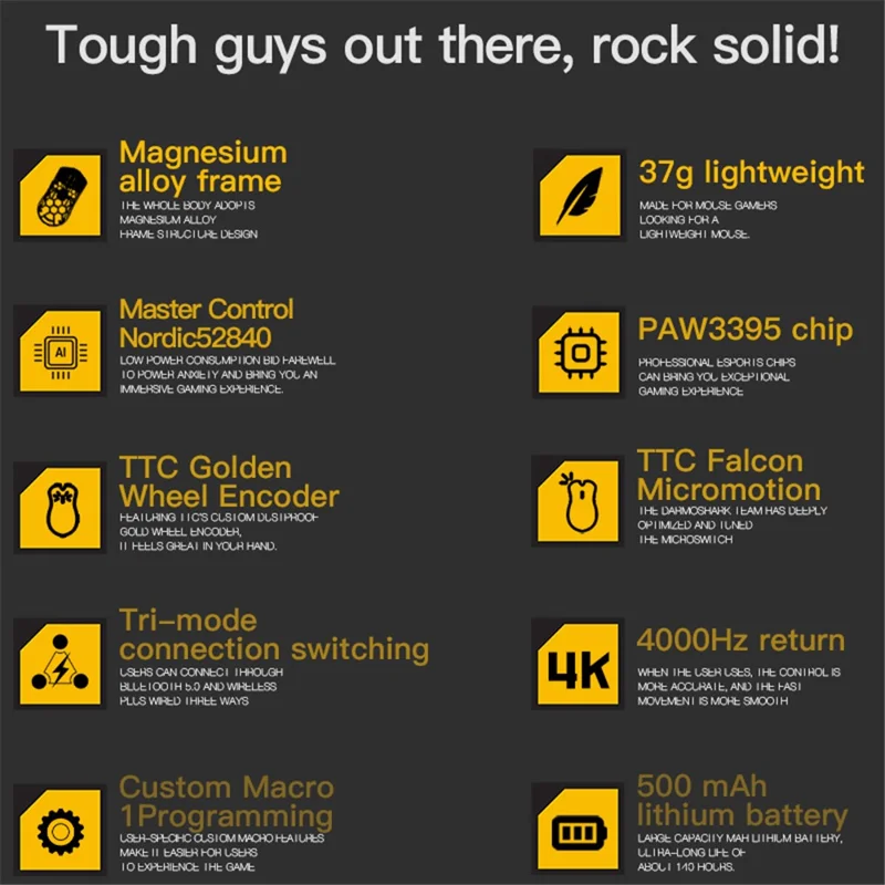 DARMOSHARK M2 2.4G Wireless Gaming Mouse 42g Lightweight Computer Mouse with 4K / USB-C / Bluetooth-compatible Connection PAW3395 Chip for PC Laptop - Black