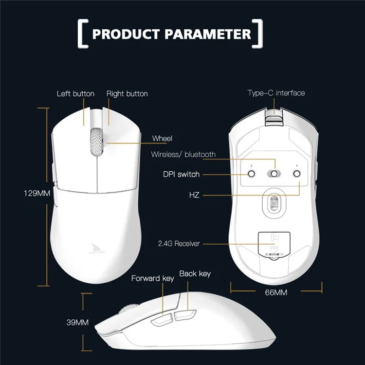 Darmoshark M3 2.4g Modos Triplos de Games de Mouse Sem Fio 2.4g/bluetooth 5.0/mouse de Computador Com Fio 50g Ultralight Com Sensor PAW3395 Para Laptop Para PC - Camelo