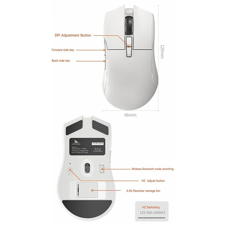 DARMOSHARK N3 Wireless Gaming Mouse Triple Modes 2.4G/Bluetooth/USB-C Connection 59g Lighgtweight PC Laptop Computer Mouse - White