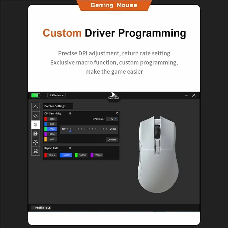DARMOSHARK N3 Wireless Gaming Mouse Triple Modes 2.4G/Bluetooth/USB-C Connection 59g Lighgtweight PC Laptop Computer Mouse - White