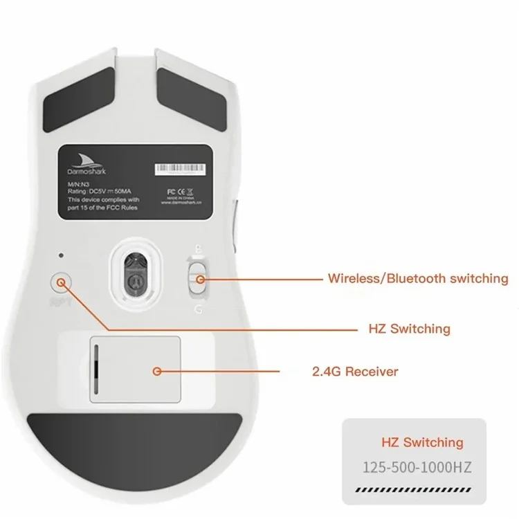 DARMOSHARK N3 Wireless Gaming Mouse Triple Modes 2.4G/Bluetooth/USB-C Connection 59g Lighgtweight PC Laptop Computer Mouse - White