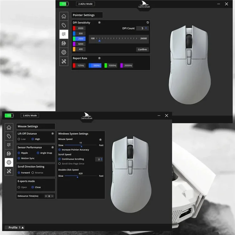 DARMOSHARK N3 Wireless Gaming Mouse Triple Modes 2.4G/Bluetooth/USB-C Connection 59g Lighgtweight PC Laptop Computer Mouse - White