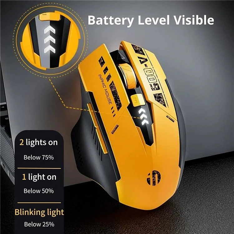 Inphic A9 Bluetooth + 2.4g Ratón Inalámbrico de Tres Modos 5 Dpi Ratones Ergonómicos de Juegos Ergonómicos