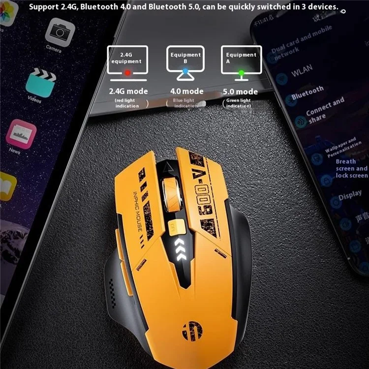 Inphic A9 Bluetooth + 2.4g Ratón Inalámbrico de Tres Modos 5 Dpi Ratones Ergonómicos de Juegos Ergonómicos