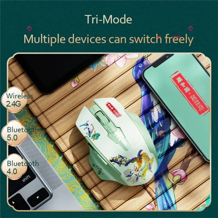 INPHIC A10 Summer Palace Style Bluetooth-compatible 4.0 / Bluetooth-compatible 5.0 / 2.4G Wireless Mouse Home Office Mute Mice