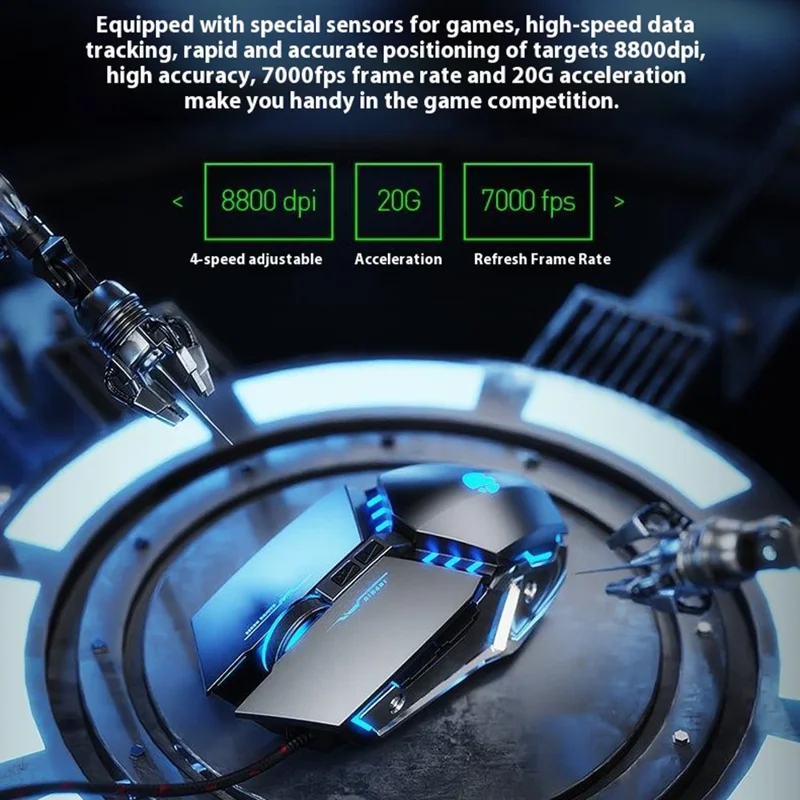 INPHIC PW2 Проводная игровая мышь с цветной подсветкой, макросами и программированием для компьютера и ноутбука - Черная