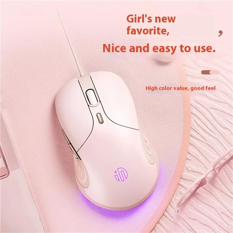 Mouse Cablato USB Info B8 Per Ragazze 7200dpi 6 Tasto Mute Gaming Mouse Per PC Per Laptop - Rosa