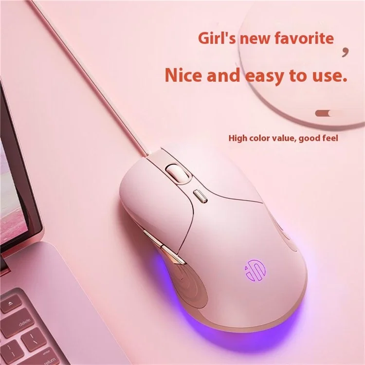 Mouse Cablato USB Info B8 Per Ragazze 7200dpi 6 Tasto Mute Gaming Mouse Per PC Per Laptop - Rosa
