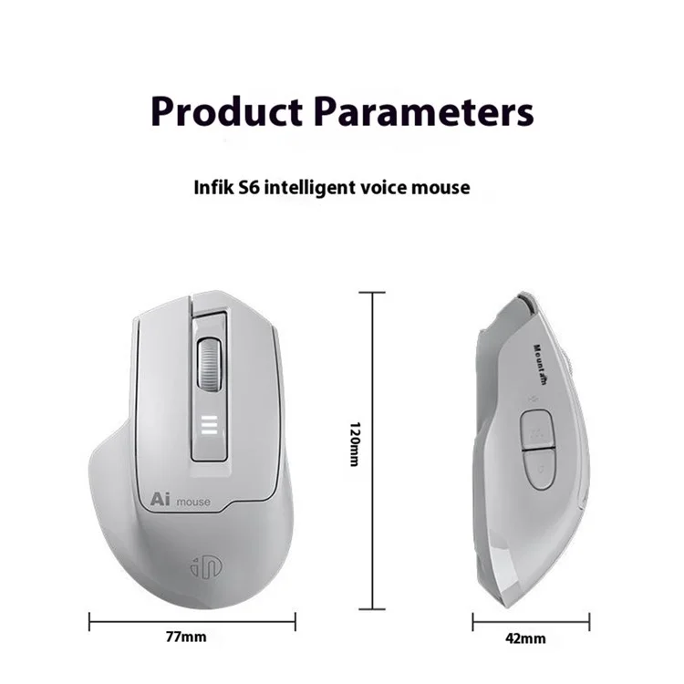 INPHIC S6 AI Smart Voice Mouse Wireless Bluetooth-compatible Mouse 2400DPI Support Voice Controlled Typing