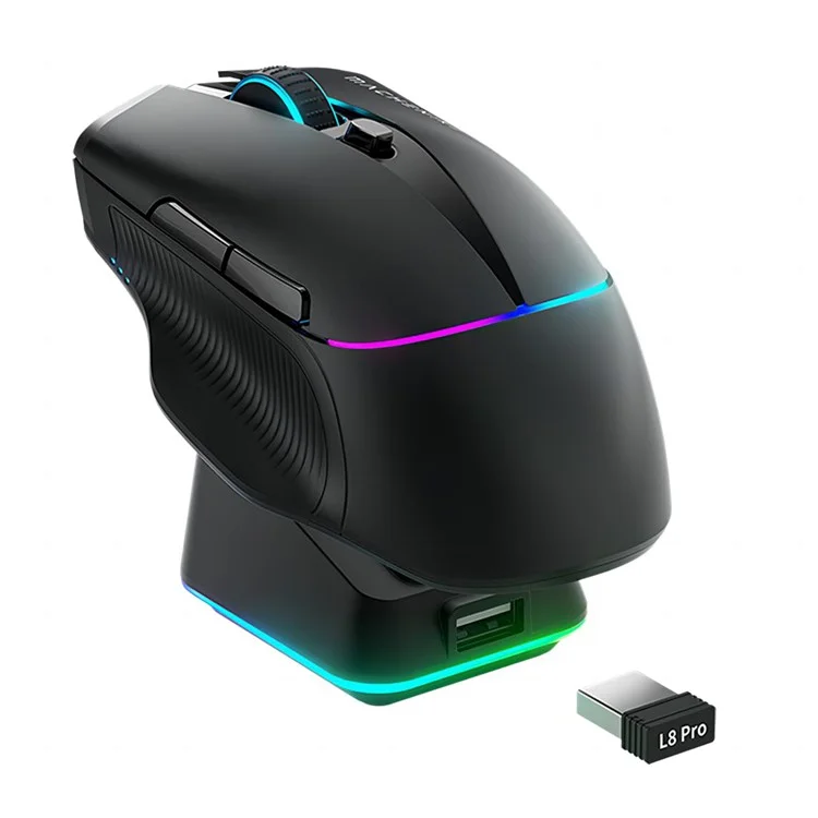 MACHENIKE L8 Pro Mouse com fio / Bluetooth / 2.4G Wireless RGB Light Computer Laptop Mice com base de carregamento - Preto