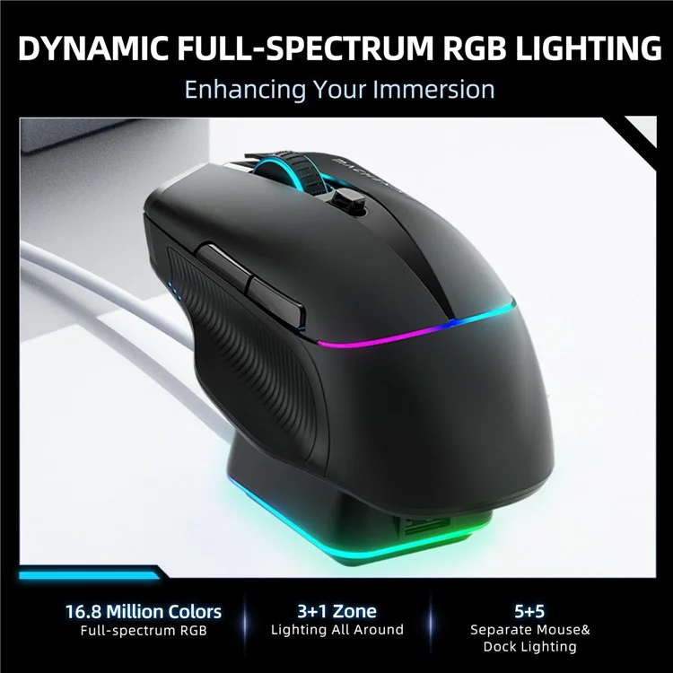 MACHENIKE L8 Pro Mouse com fio / Bluetooth / 2.4G Wireless RGB Light Computer Laptop Mice com base de carregamento - Preto