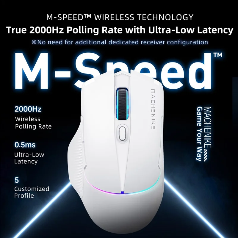 MACHENIKE L8 Pro Wired / Bluetooth-compatible / 2.4G Wireless Mouse RGB Light Computer Laptop Mice with Charging Base - White