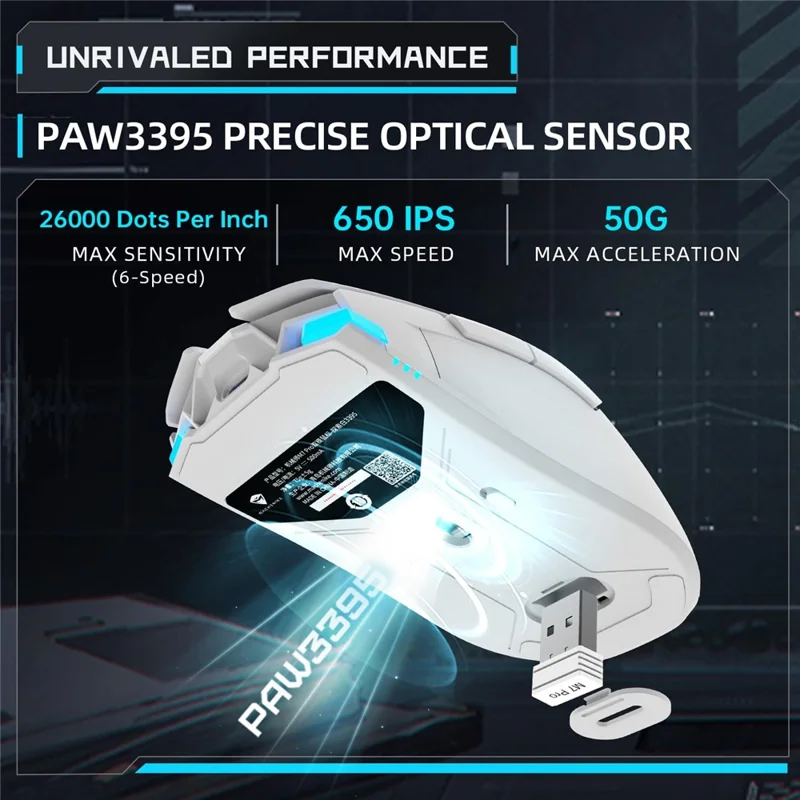 MACHENIKE M7 Pro Wired / 2.4G Wireless Mouse PAW3395 Sensor Gaming Working Computer Laptop Mice - White