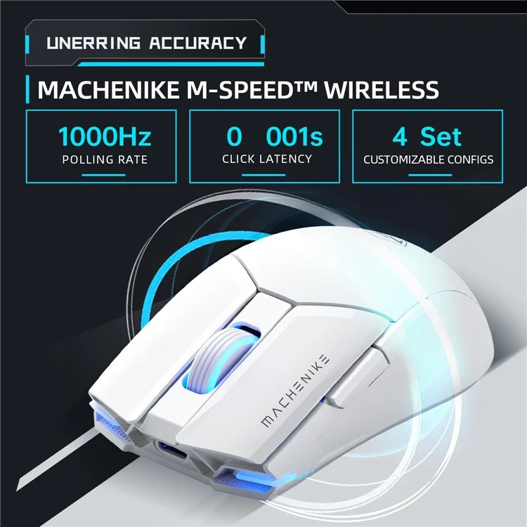 MACHENIKE M7 Pro Wired / 2.4G Wireless Mouse PAW3395 Sensor Gaming Working Computer Laptop Mice - White