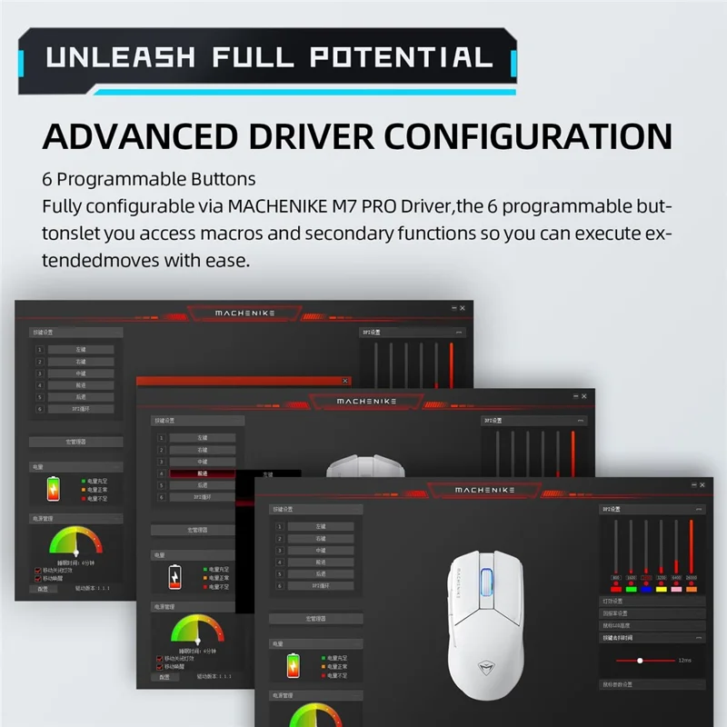 MACHENIKE M7 Pro Wired / 2.4G Wireless Mouse PAW3395 Sensor Gaming Working Computer Laptop Mice - White