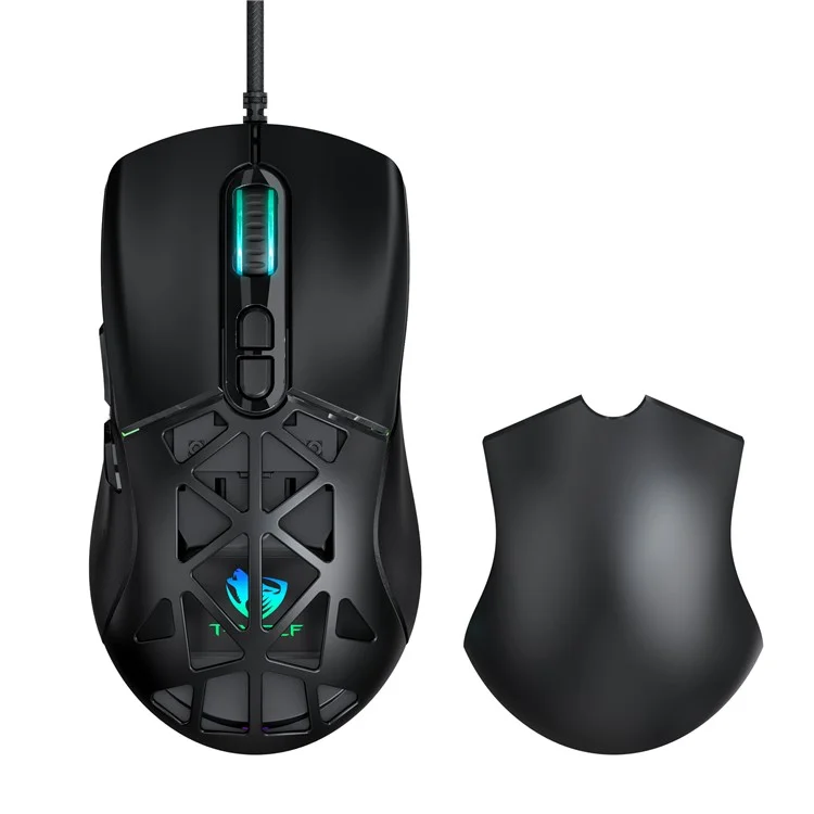 T-WOLF G520 Gaming-Maus mit RGB-Hintergrundbeleuchtung, 7 programmierbaren Tasten und auswechselbarer Rückseite - Schwarz