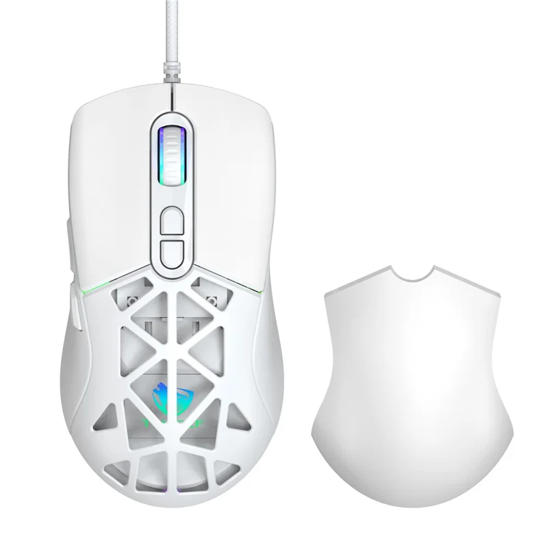 T-WOLF G520 Gaming Mouse RGB Backlit 7 Keys Programmable Mouse with Interchangeable Back Cover - White