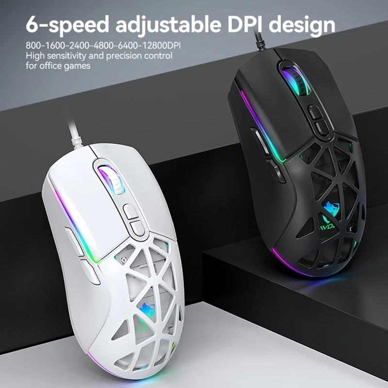 T-WOLF G520 Gaming Mouse RGB Backlit 7 Keys Programmable Mouse with Interchangeable Back Cover - White