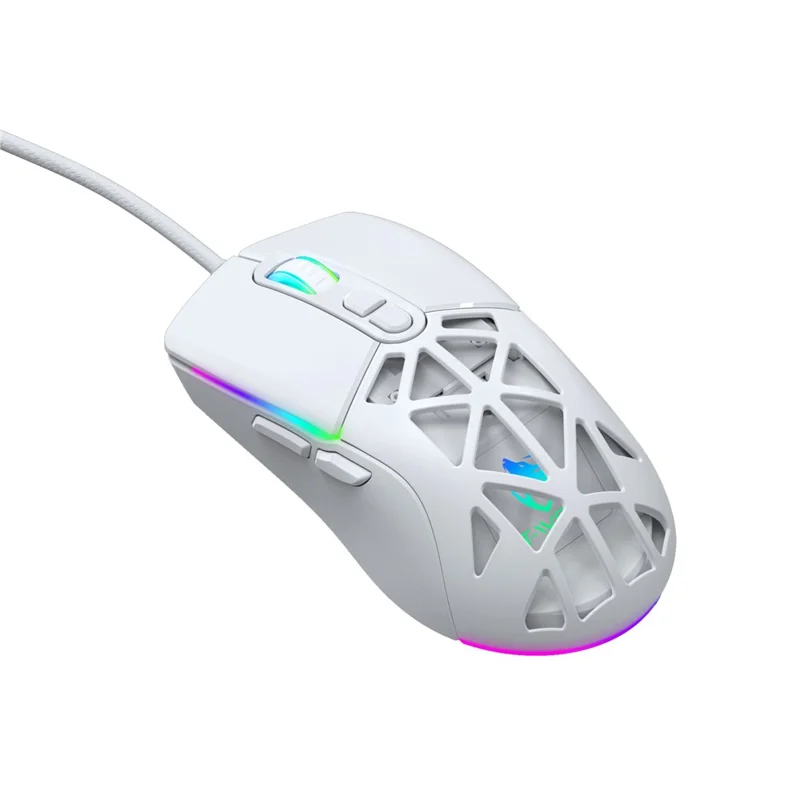 T-WOLF G520 Gaming Mouse RGB Backlit 7 Keys Programmable Mouse with Interchangeable Back Cover - White