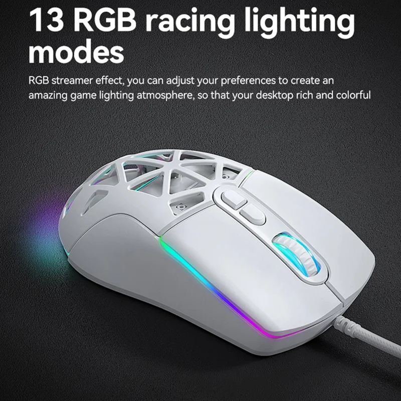 T-WOLF G520 Gaming Mouse RGB Backlit 7 Keys Programmable Mouse with Interchangeable Back Cover - White