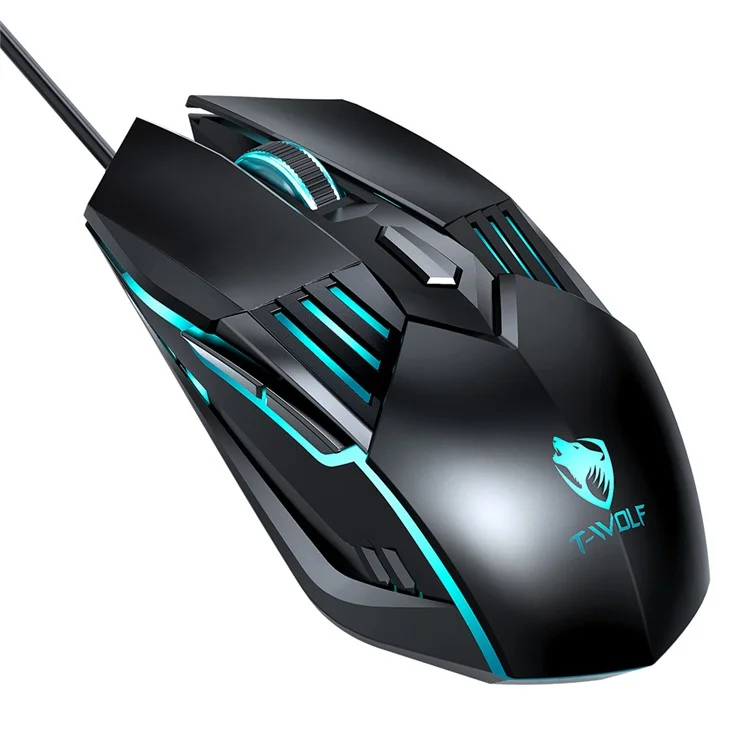 T-WOLF G560 Gaming-Maus Kabelgebunden Optische Maus mit RGB-Beleuchtung / 4-Stufen-DPI-Einstellung - Tech. Schwarz