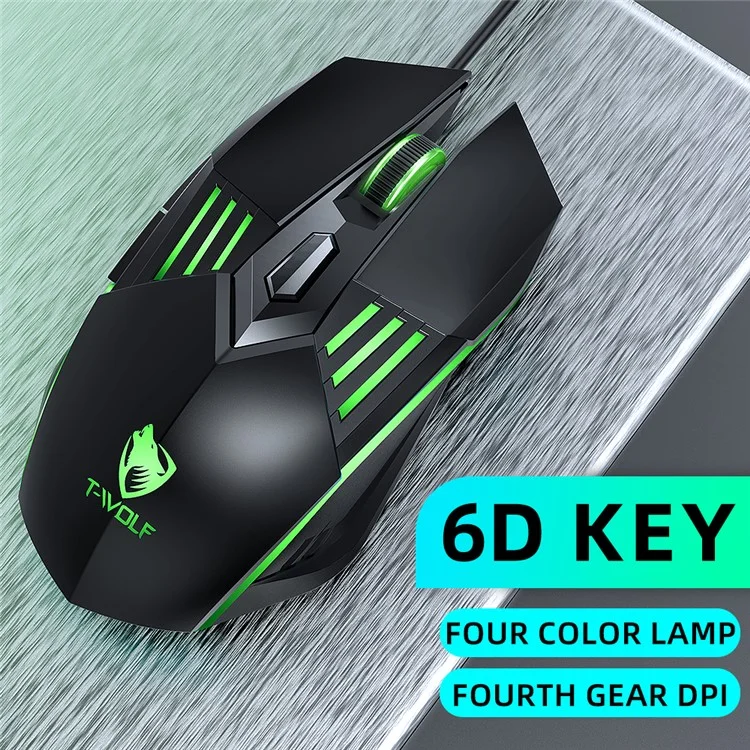 T-WOLF G560 Gaming-Maus Kabelgebunden Optische Maus mit RGB-Beleuchtung / 4-Stufen-DPI-Einstellung - Tech. Schwarz