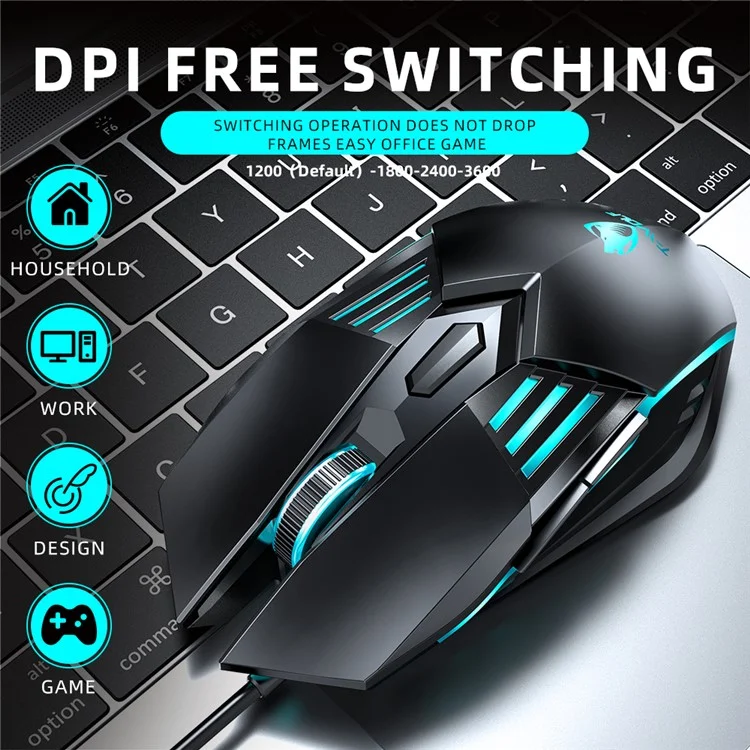 T-WOLF G560 Gaming-Maus Kabelgebunden Optische Maus mit RGB-Beleuchtung / 4-Stufen-DPI-Einstellung - Tech. Schwarz