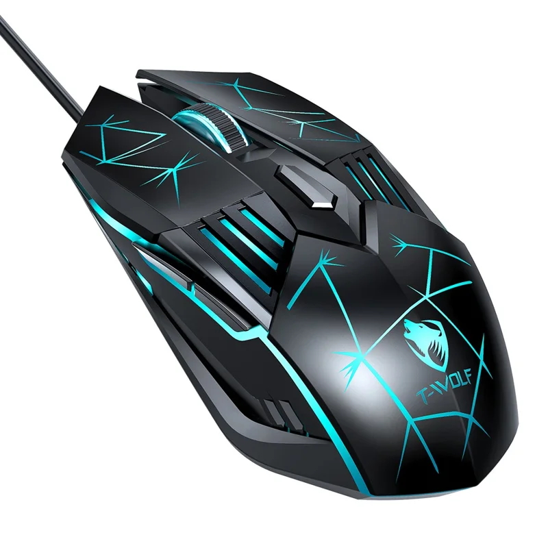 T-WOLF G560 Gaming Mouse Wired Optical Mouse with RGB Lighting  /  4-Level DPI Adjustment - Star Black
