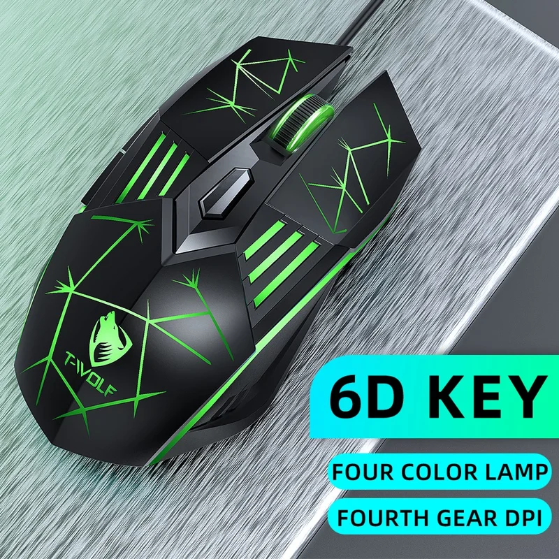 T-WOLF G560 Gaming Mouse Wired Optical Mouse with RGB Lighting  /  4-Level DPI Adjustment - Star Black