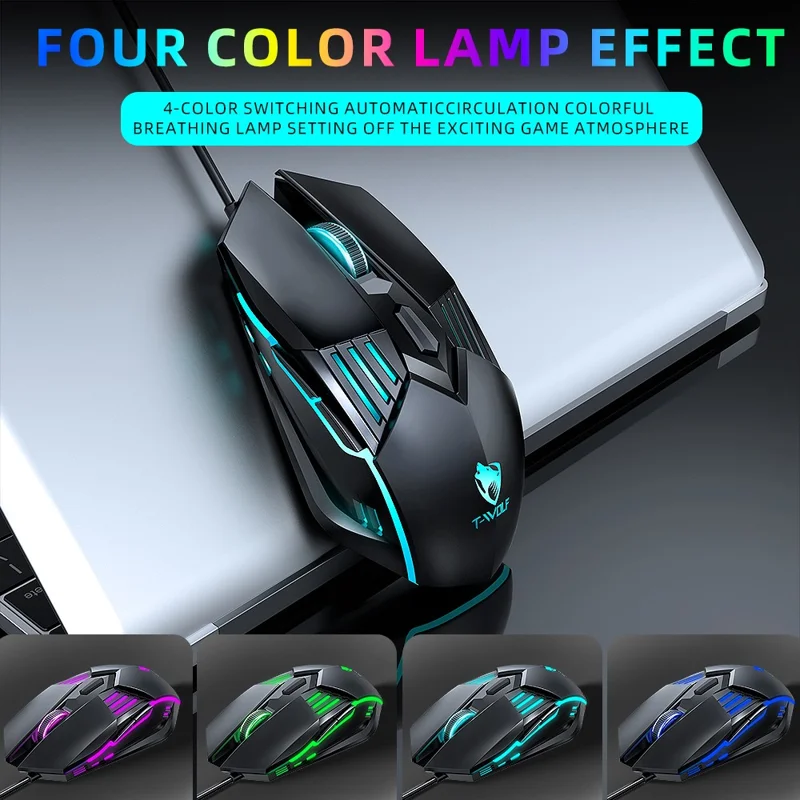 T-WOLF G560 Gaming Mouse Wired Optical Mouse with RGB Lighting  /  4-Level DPI Adjustment - Star Black