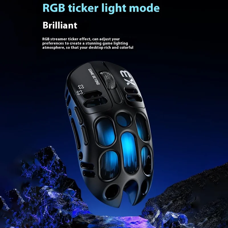 T-WOLF X3 Gaming Mouse Tri-Mode BT Wireless Hollow Design RGB Backlit Mechanical Mouse For Esports - Grey