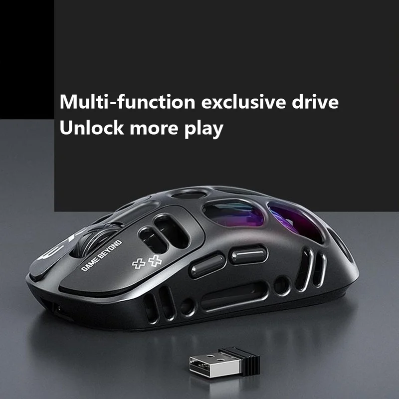 T-WOLF X3 Gaming Mouse Tri-Mode BT Wireless Hollow Design RGB Backlit Mechanical Mouse For Esports - Grey