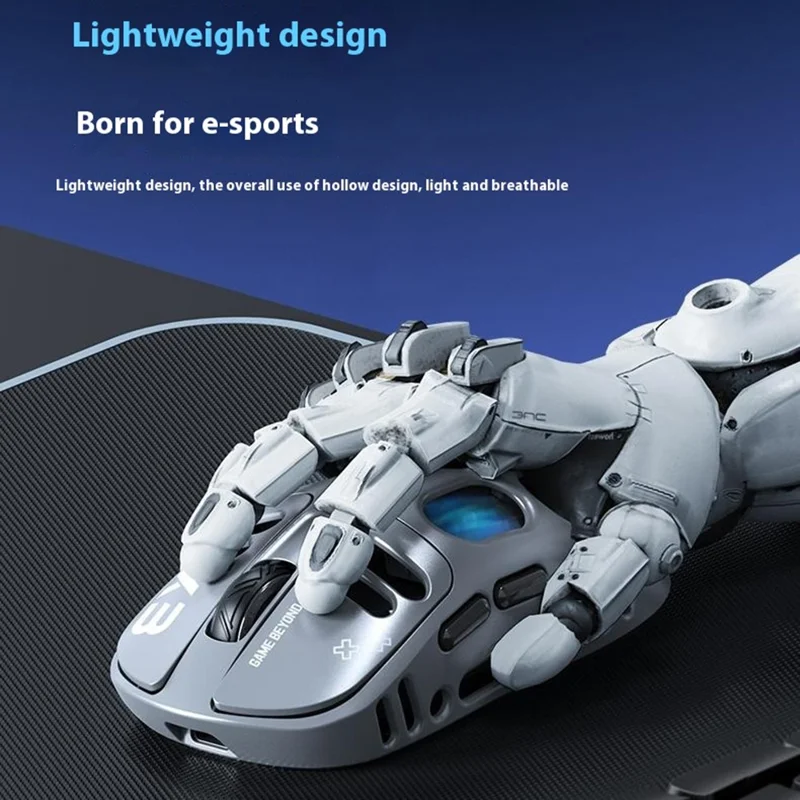 T-WOLF X3 Gaming Mouse Tri-Mode BT Wireless Hollow Design RGB Backlit Mechanical Mouse For Esports - Grey