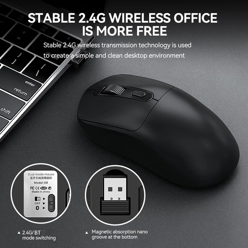 T-WOLF X8 Dual Mode Wireless Mouse with 500mAh Rechargeable Battery Gaming Mouse - White
