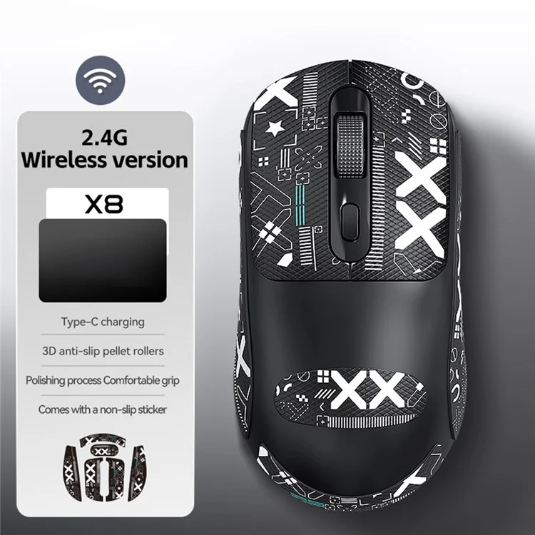 T-WOLF X8 Souris sans fil Bluetooth Mode unique 2,4G Rechargeable par USB-C pour Gaming - Noir
