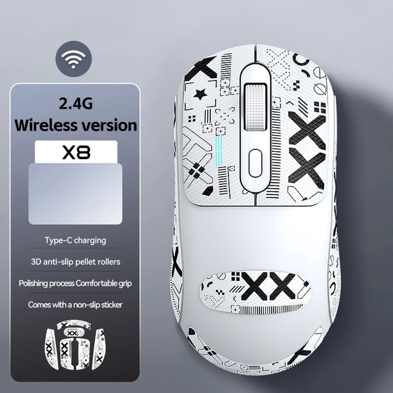 T-WOLF X8 Wireless Mouse BT Single Mode 2.4G Type-C Rechargeable Gaming Mouse - White