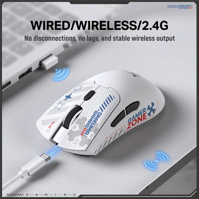 ONIKUMA DM01 Tri-Mode Gaming Mouse Wireless 2.4G Wired Type-C Bluetooth-Compatible Mouse with 6 DPI Levels - White